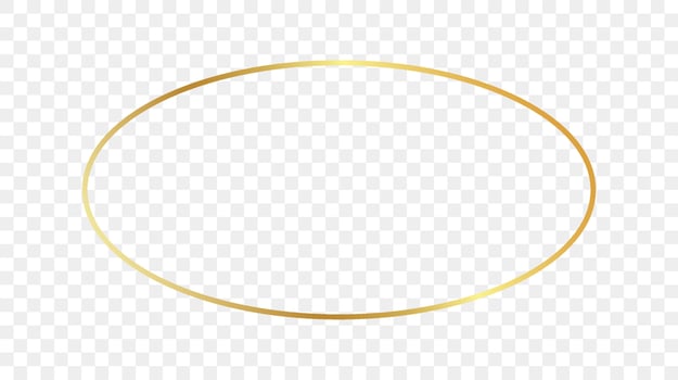 Gold glowing oval shape frame isolated on background. Shiny frame with glowing effects. Vector illustration.