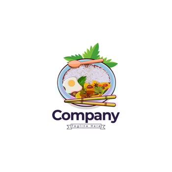Food logo With Illustration, Food Business Company, Vector Illustration With Premium Concept. Plate With a Fork, Spoon, And Fried Eggs In The White Background.