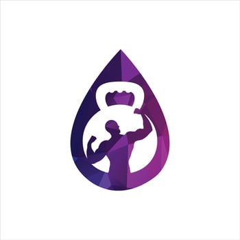Gym power logo design idea with kettle bell and thunder symbol in negative space. Fitness and bodybuilding club logo template. Sport and recreation theme. vector