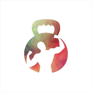 Gym power logo design idea with kettle bell and thunder symbol in negative space. Fitness and bodybuilding club logo template. Sport and recreation theme. vector