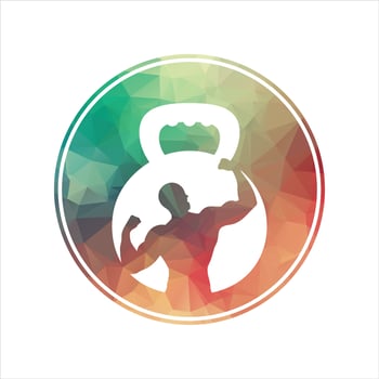 Gym power logo design idea with kettle bell and thunder symbol in negative space. Fitness and bodybuilding club logo template. Sport and recreation theme. vector