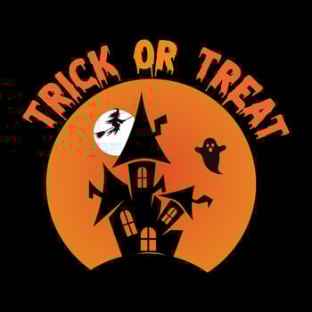 Trick or treat Halloween Party T-shirt with Ghost House. vector