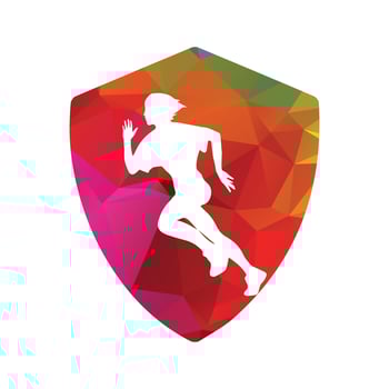 Running woman side view. vector illustration. inside the shape of shield pattern color.