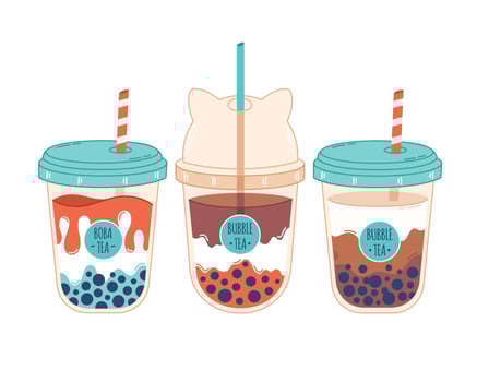 Collection of Bubble Milk Tea with tapioca pearls. Boba tea. Taiwanese drink. Summer cold drink vector