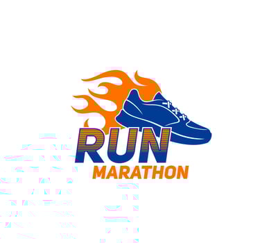 Marathon run sport icon, runners club sneaker fire vector