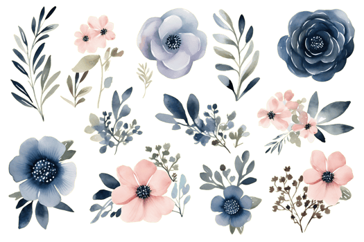 Beautiful set Watercolor flower and leaves element collection. Generate AI png