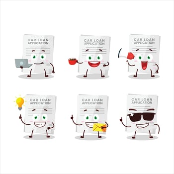 Car loan application cartoon character with various types of business emoticons vector