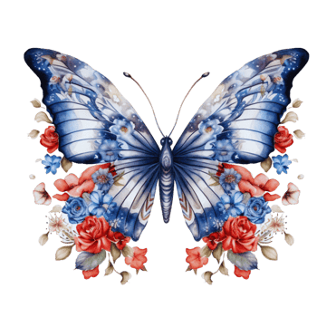 Butterfly in watercolor for 4th of July American independence day with AI genaerated png