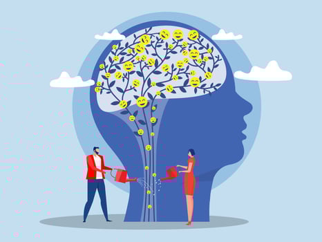 People water the plants brain growth mindset or idea positive thinking concept vector illustrator