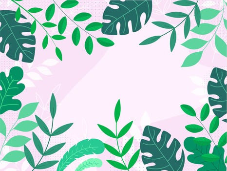 Pastel Pink Background Border Decorated with Green Leaves. vector