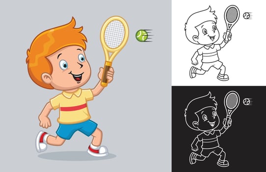 Vector illustration of cartoon boy playing tennis ball