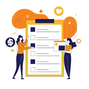 Flat design modern vector illustration concept of online survey, questionnaire form presentation