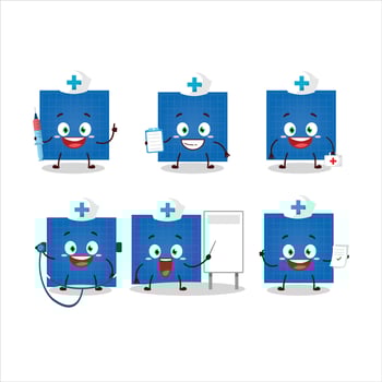 Doctor profession emoticon with blueprint paper cartoon character vector