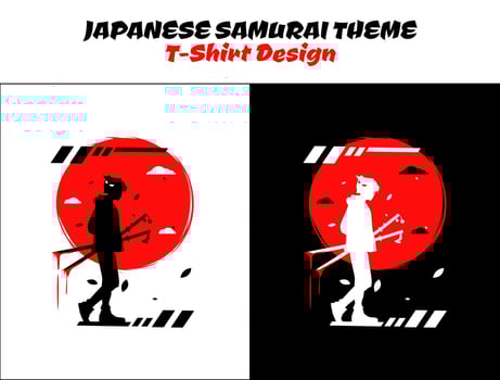 Silhouette japan samurai vector for design t-shirt concept. Samurai with red moon t-shirt design. Samurai Vector Illustration. Urban samurai with blood streetwear theme tshirt.
