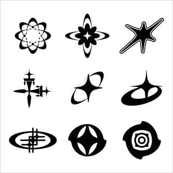 Retro futuristic elements for design. Big collection of abstract graphic geometric symbols and objects in y2k style vector