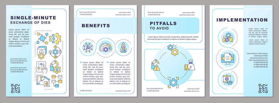 SMED blue gradient brochure template. Lean manufacturing. Leaflet design with linear icons. Editable 4 vector layouts for presentation, annual reports