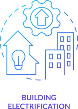 Building electrification blue gradient concept icon. Energy efficiency. Net zero practice abstract idea thin line illustration. Isolated outline drawing vector