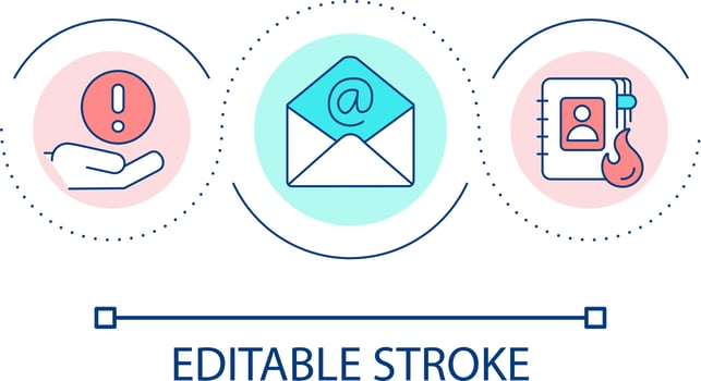 Emergency contacts loop concept icon. Phone numbers and emails. Crisis management plan abstract idea thin line illustration. Isolated outline drawing. Editable stroke vector