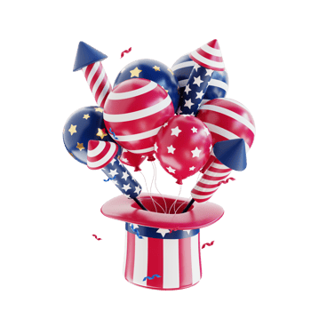 4th of july with firecrackers balloons and hat png