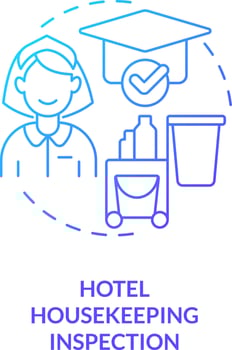 Hotel housekeeping inspection blue gradient concept icon. Hospitality training course abstract idea thin line illustration. Cleaning. Isolated outline drawing vector
