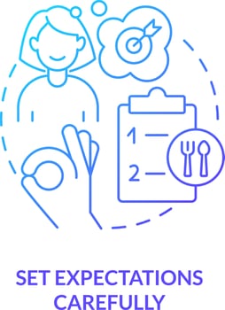 Set expectations carefully blue gradient concept icon. Restaurant customer service abstract idea thin line illustration. Realistic goals. Isolated outline drawing vector