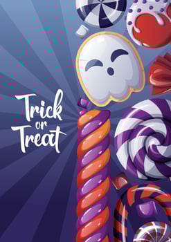 Vector card with Halloween sweets or poster for the holiday with handwritten coligraphy. Party invitation, trick or treat.