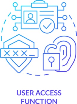 User access function blue gradient concept icon. Identity management process abstract idea thin line illustration. Log-on function. Isolated outline drawing vector