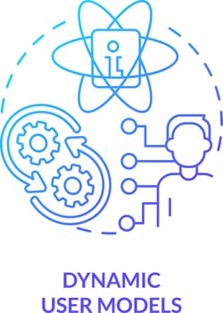 Dynamic user models blue gradient concept icon. Human-computer interaction abstract idea thin line illustration. Update data about user. Isolated outline drawing vector