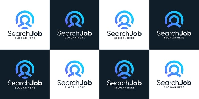 Collection of job search logo design with magnifying glass. Job or employee logo design graphic vector illustration. Symbol, icon Search work, creative.