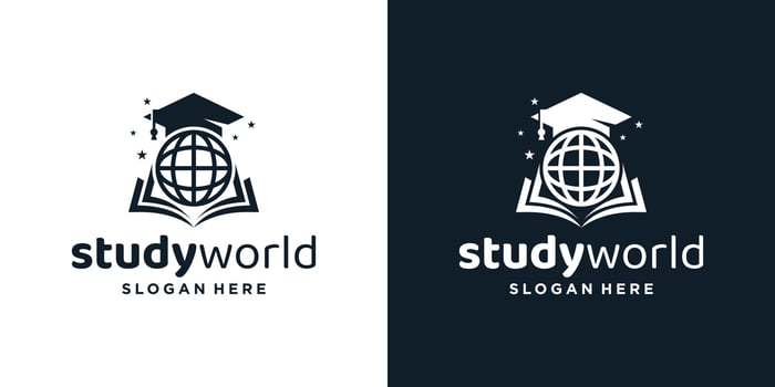 College, Graduation cap, Campus, Education logo design with world book graphic vector illustration. Symbol, icon, creative.