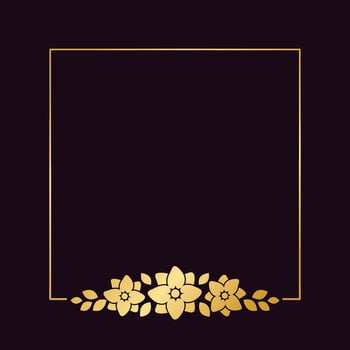 Square gold floral frame template. Luxury golden frame border for invite, wedding, certificate. Vector art with flowers and leaves.