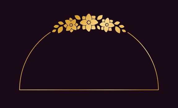 Gold geometric floral frame template. Luxury golden frame border for invite, wedding, certificate. Vector art with flowers and leaves.