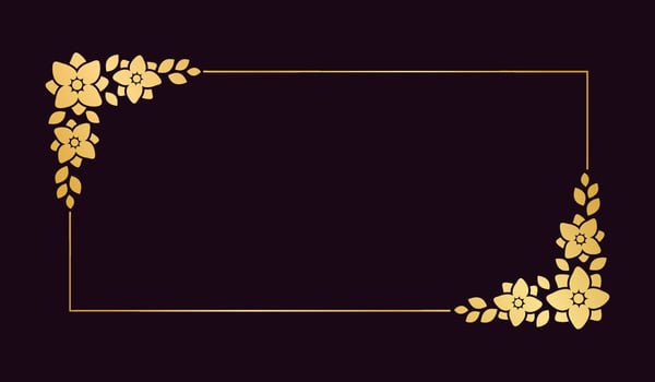 Rectangle gold floral frame template. Luxury golden frame border for invite, wedding, certificate. Vector art with flowers and leaves.