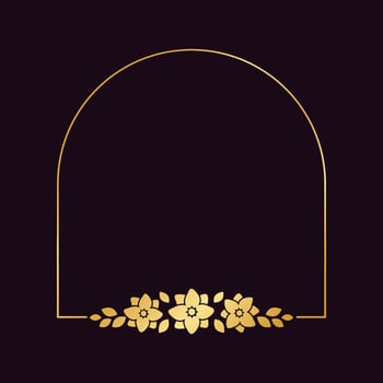 Gold geometric floral frame template. Luxury golden frame border for invite, wedding, certificate. Vector art with flowers and leaves.
