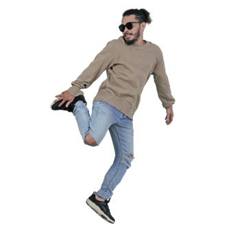 man poses jumping curly hair without background png