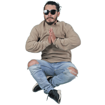 man poses jumping curly hair without background png