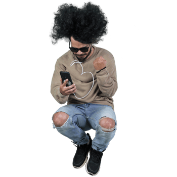 man poses jumping curly hair without background png