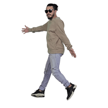 man poses jumping curly hair without background png