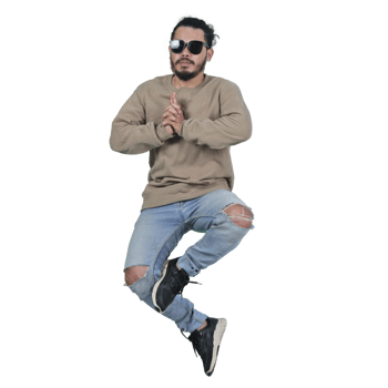 man poses jumping curly hair without background png