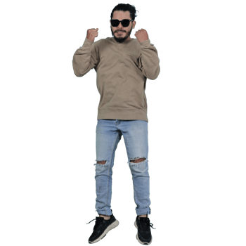 man poses jumping curly hair without background png