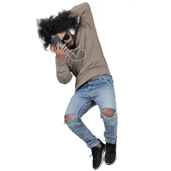 man poses jumping curly hair without background png
