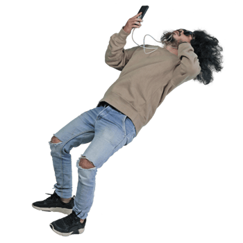man poses jumping curly hair without background png