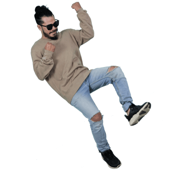man poses jumping curly hair without background png