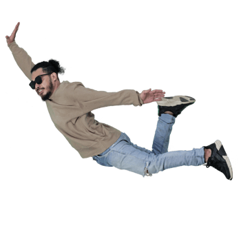 man poses jumping curly hair without background png