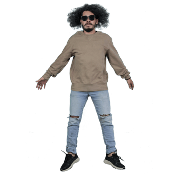 man poses jumping curly hair without background png