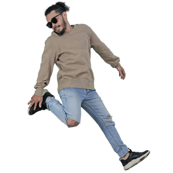 man poses jumping curly hair without background png