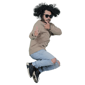 man poses jumping curly hair without background png