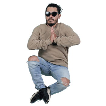 man poses jumping curly hair without background png