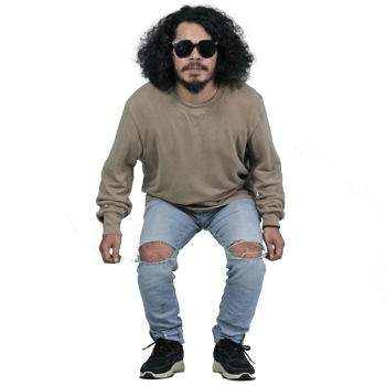 man poses jumping curly hair without background png