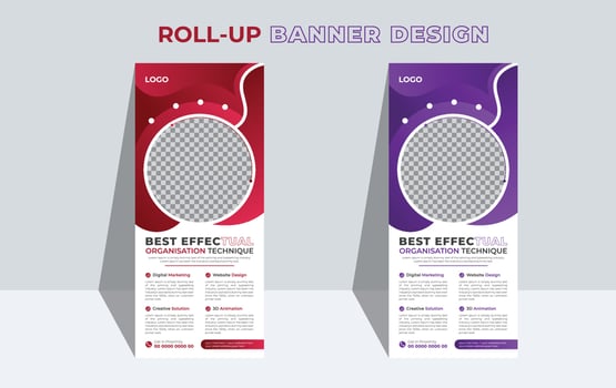 Modern Corporate Roll Up Banner Design or X banner Stand Template. Professional business pull up display exhibition standee banner. vector